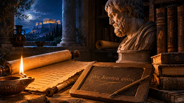 The Philosopher’s Tablet: a scene from Aristotle Was Right About Habit (We Are What We Repeat)